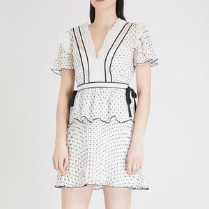 Self Portrait Black White Plumetis Frill Dress